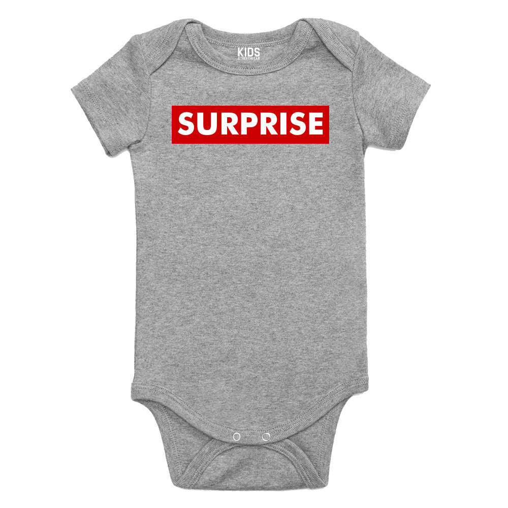 Suprise Red Box Announcement Baby Bodysuit One Piece Grey