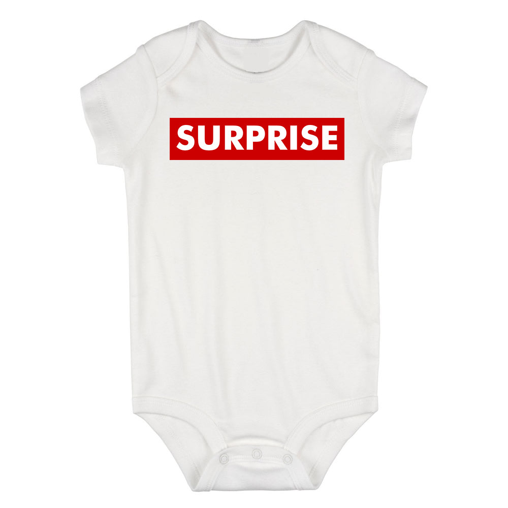 Suprise Red Box Announcement Baby Bodysuit One Piece White