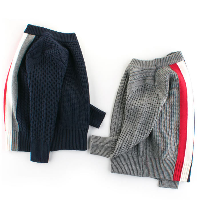 Red White And Blue Back Striped Toddler Boys Knitted Sweater