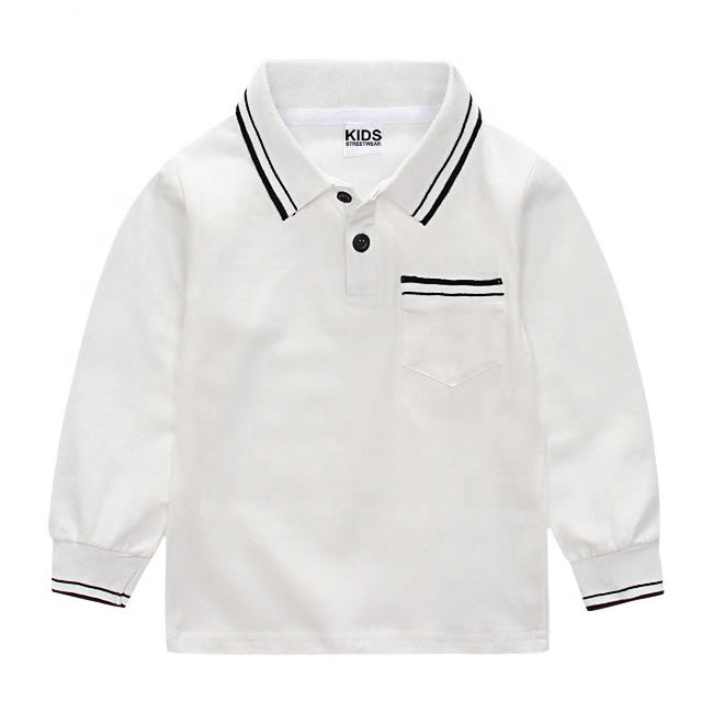 White Pocket Toddler Boys Long Sleeve Polo Shirt