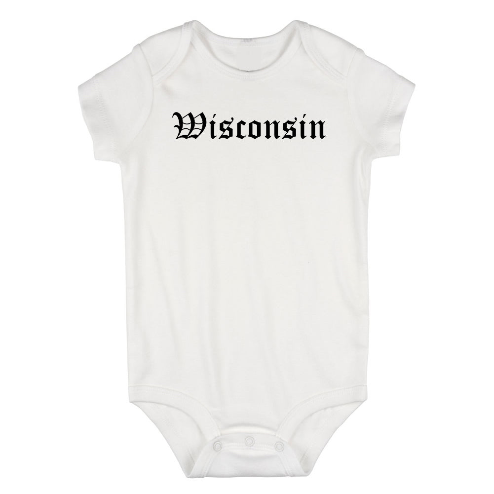Wisconsin State Old English Infant Baby Boys Bodysuit White