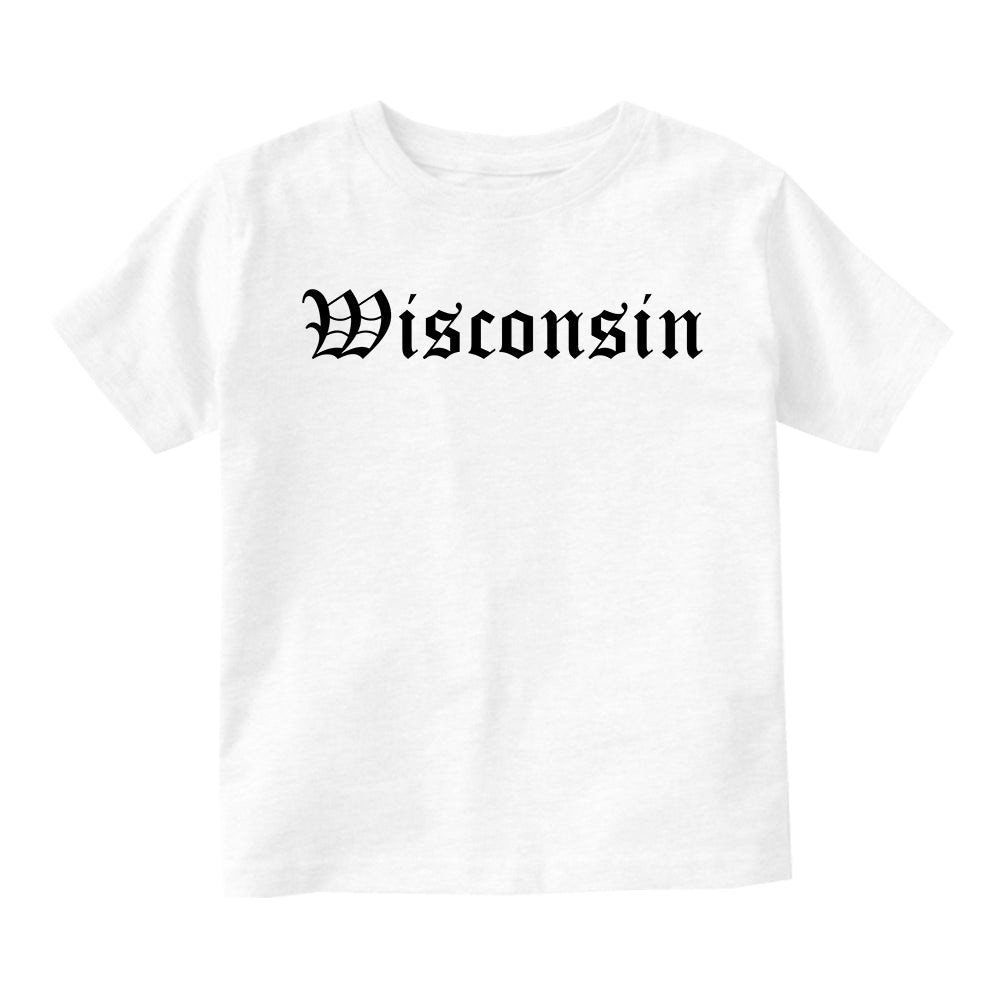 Wisconsin State Old English Toddler Boys Short Sleeve T-Shirt White