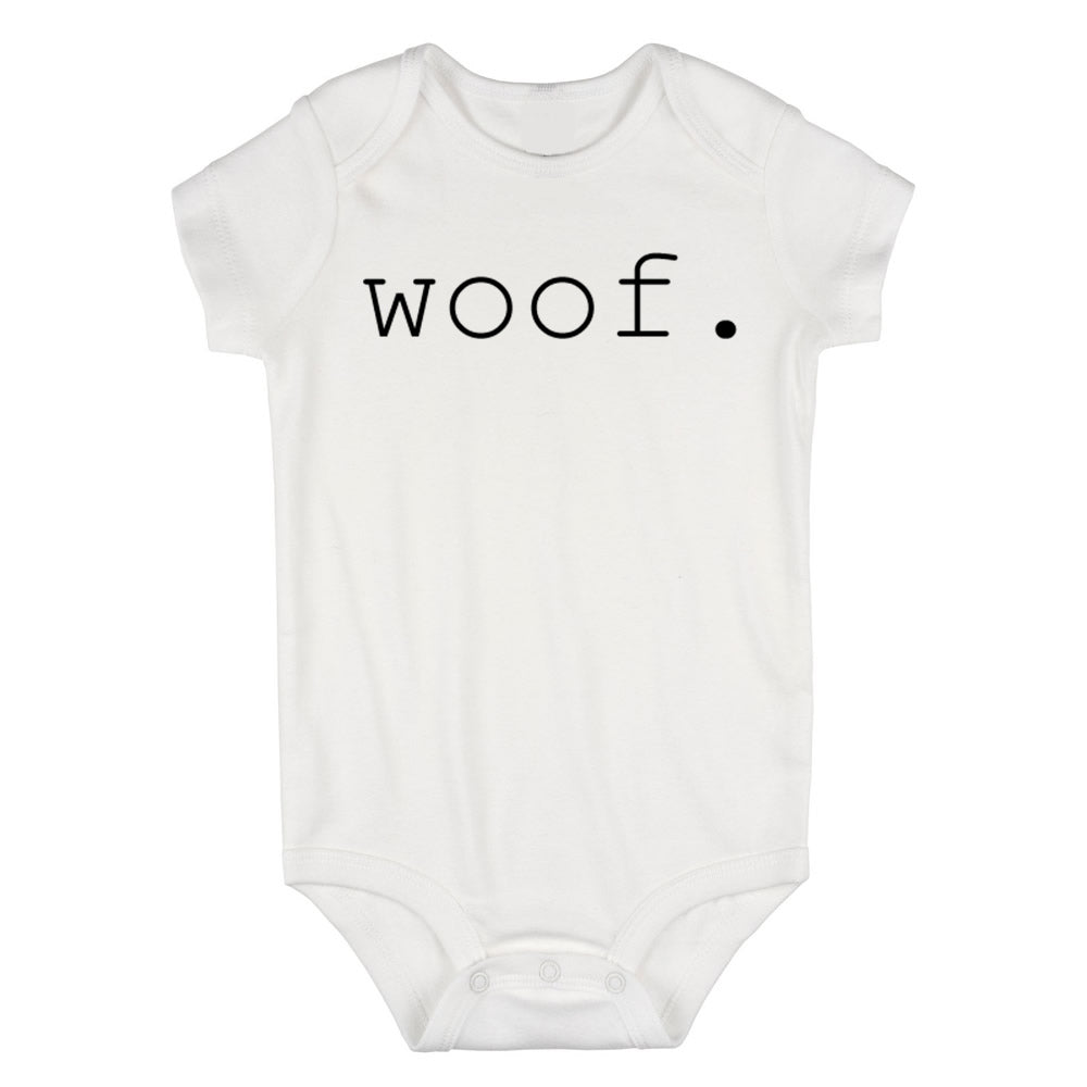 Woof Dog Sound Baby Bodysuit One Piece White