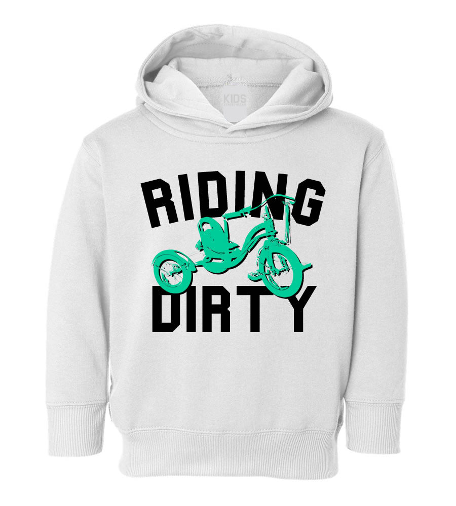 Riding Dirty Tricycle Toddler Kids Pullover Hoodie Hoody in White