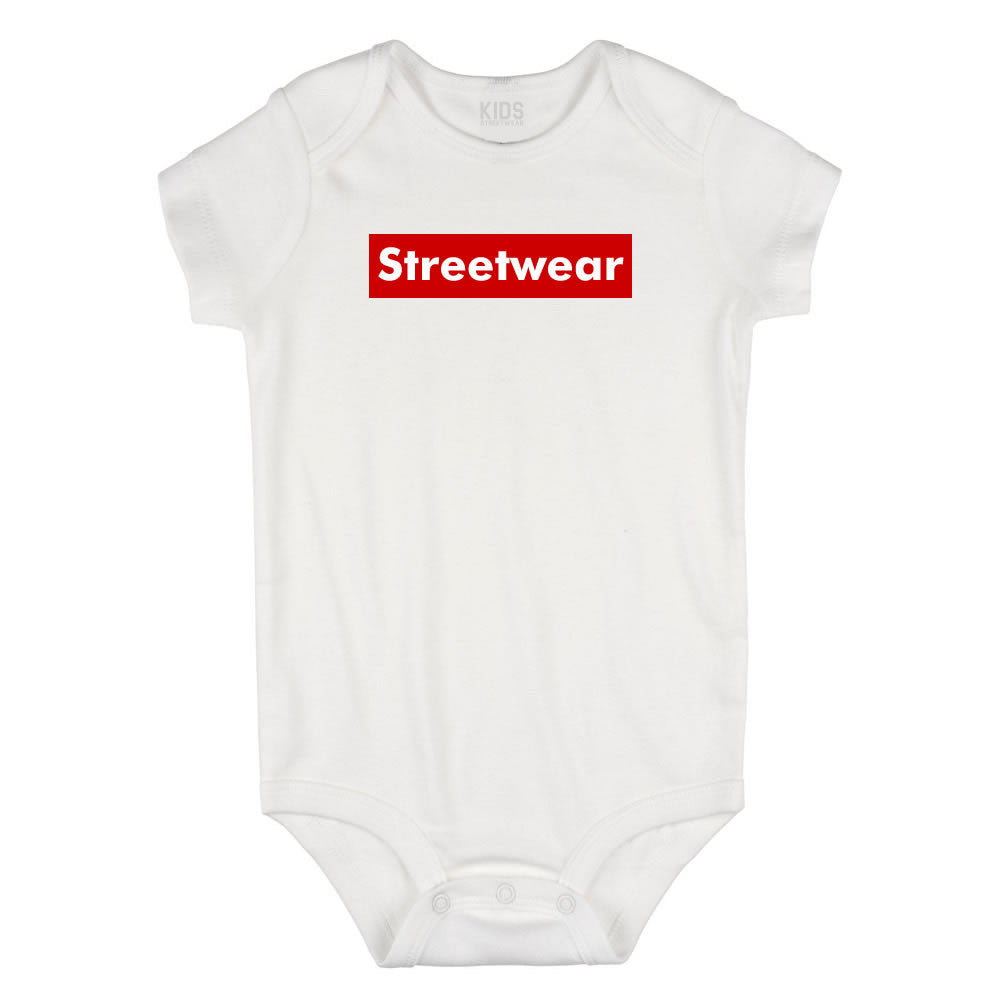 Streetwear Red Box Logo Infant Onesie Bodysuit in White