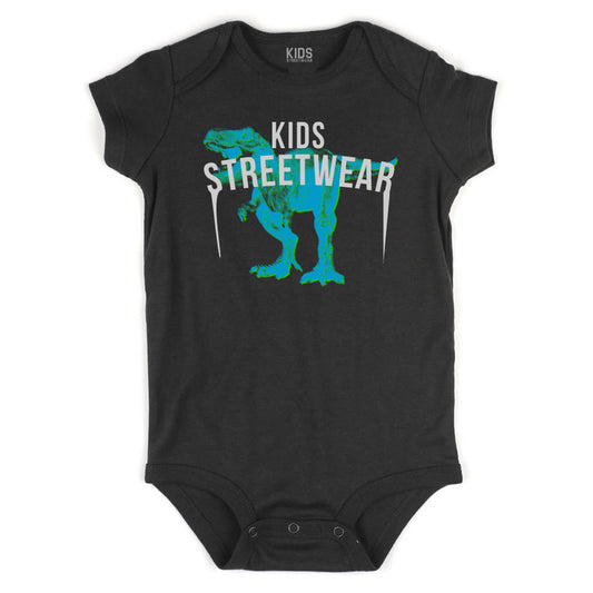 T-Rex Dinosaur Streetwear Infant Onesie Bodysuit in Black