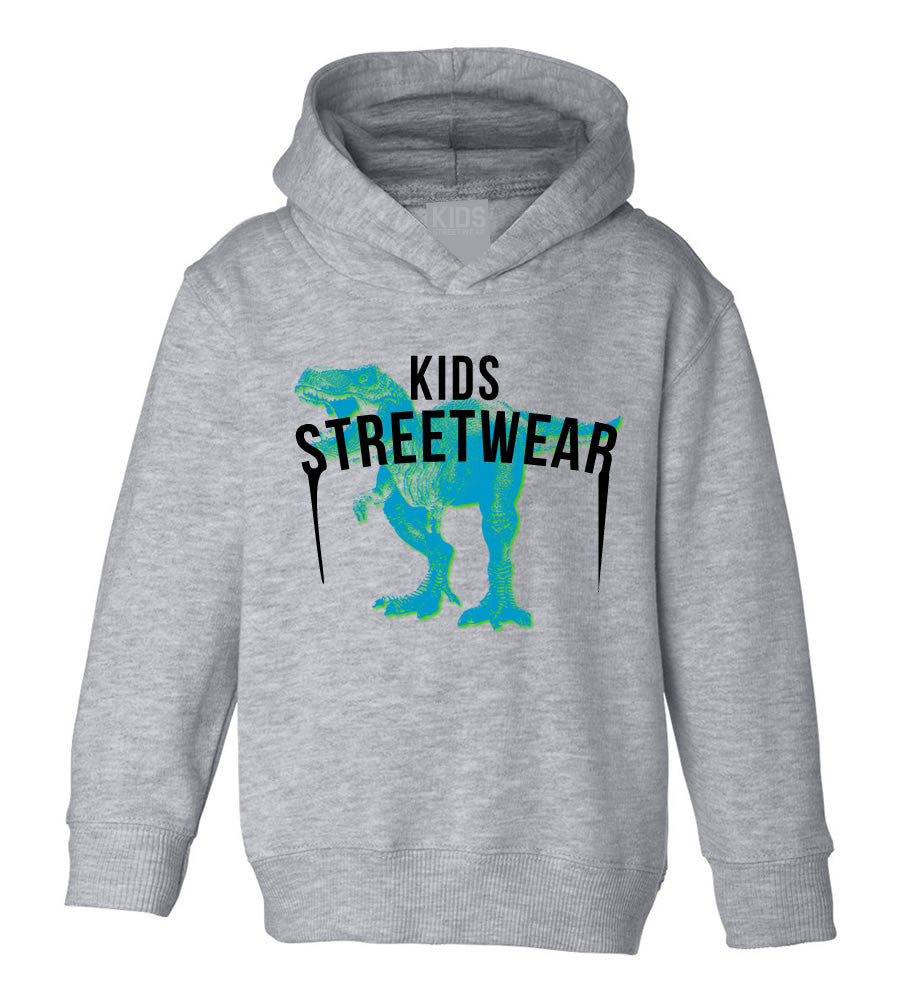 T-Rex Dinosaur Streetwear Toddler Kids Pullover Hoodie Hoody in Grey
