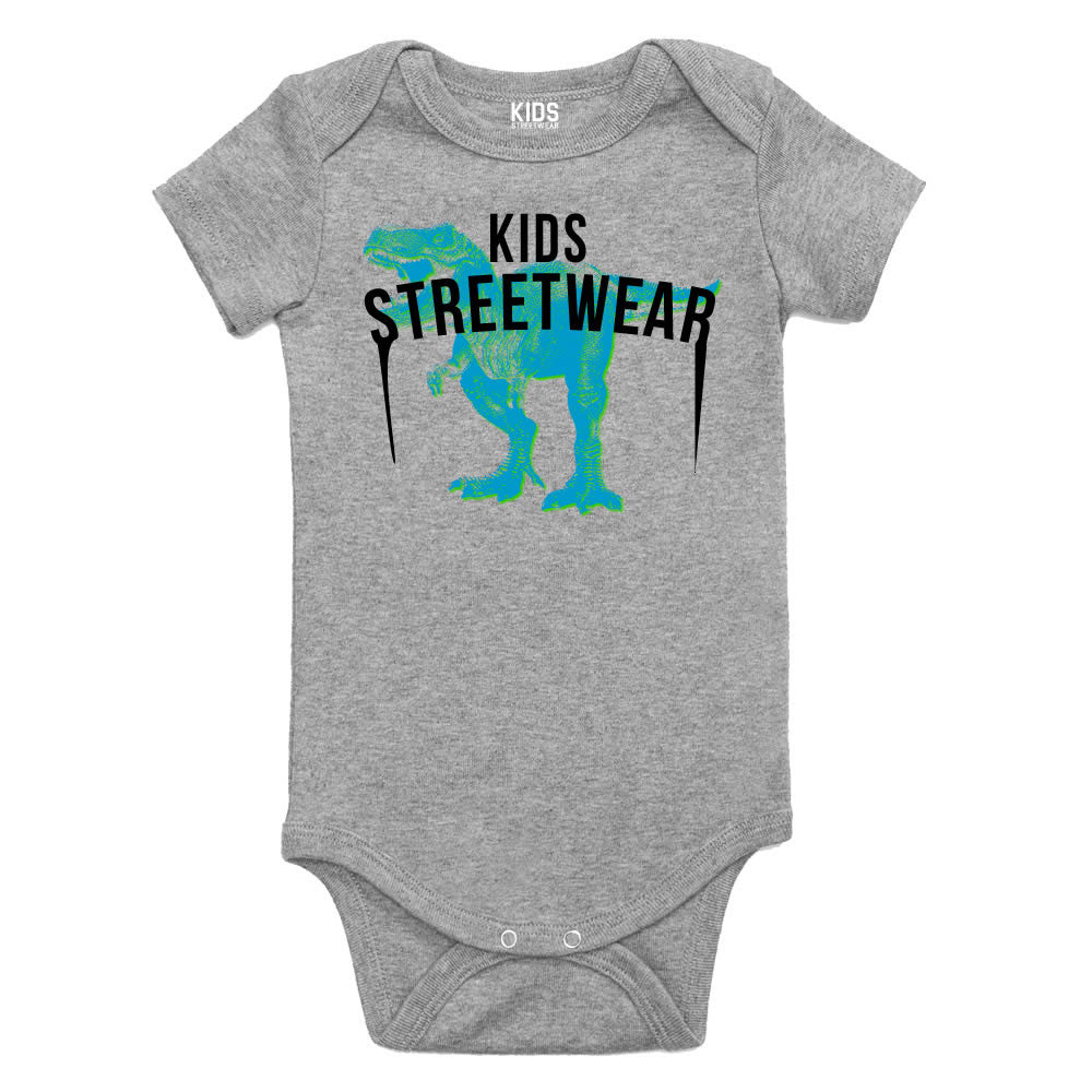 T-Rex Dinosaur Streetwear Infant Onesie Bodysuit in Grey