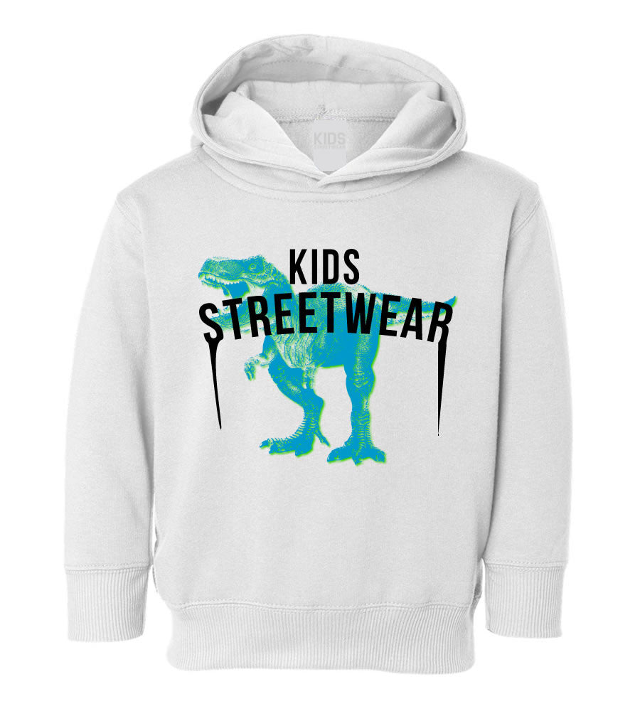 T-Rex Dinosaur Streetwear Toddler Kids Pullover Hoodie Hoody in White