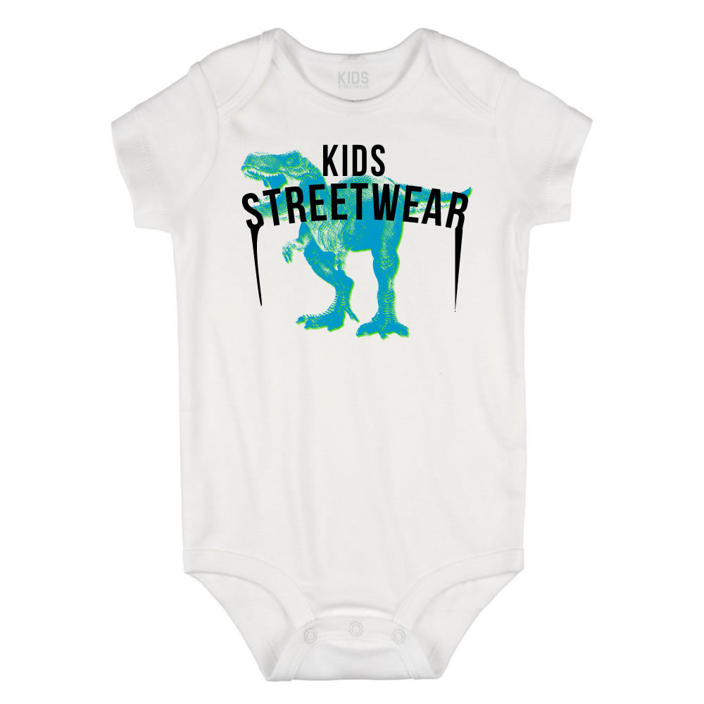 T-Rex Dinosaur Streetwear Infant Onesie Bodysuit in White