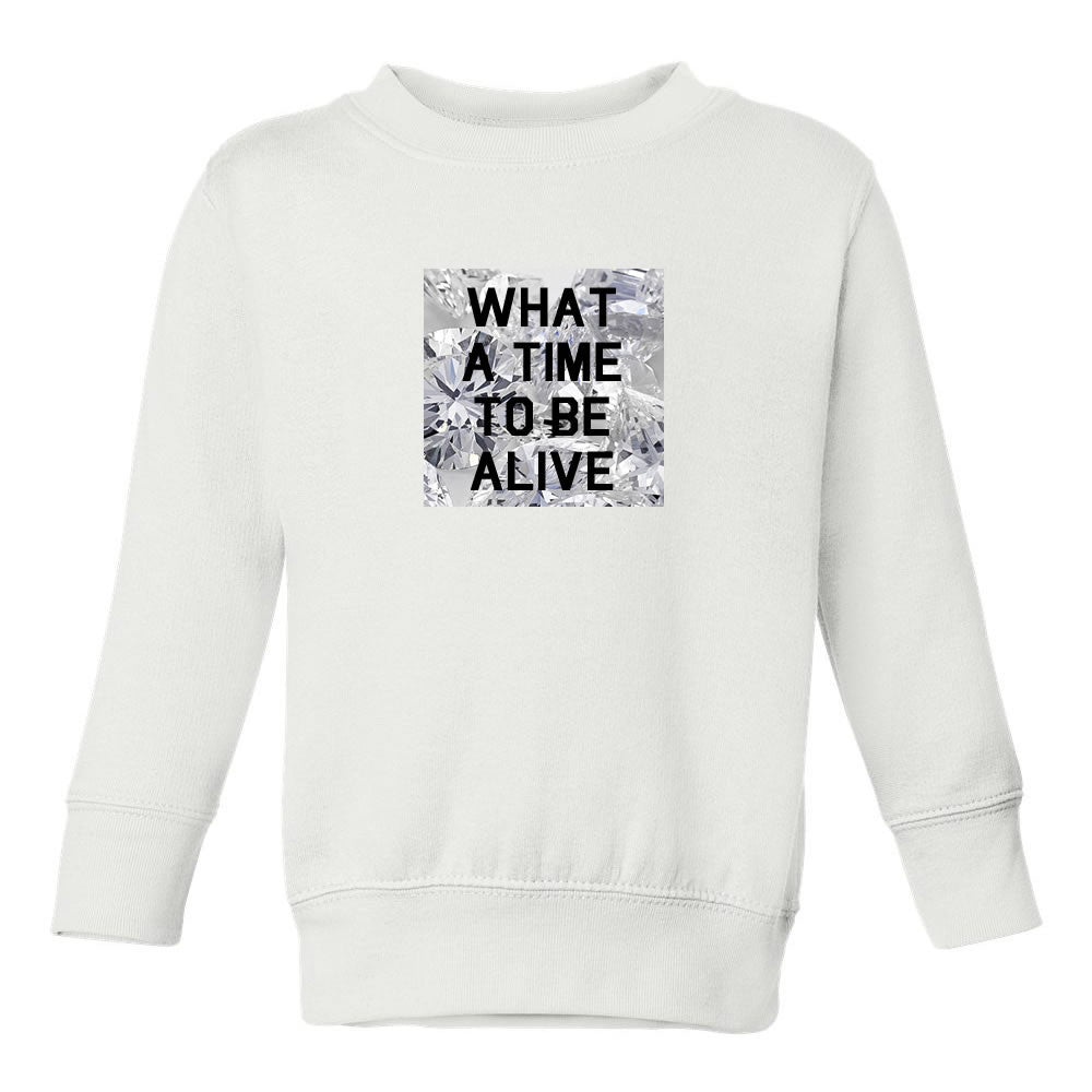 What A Time To Be Alive Toddler Kids Sweatshirt in White