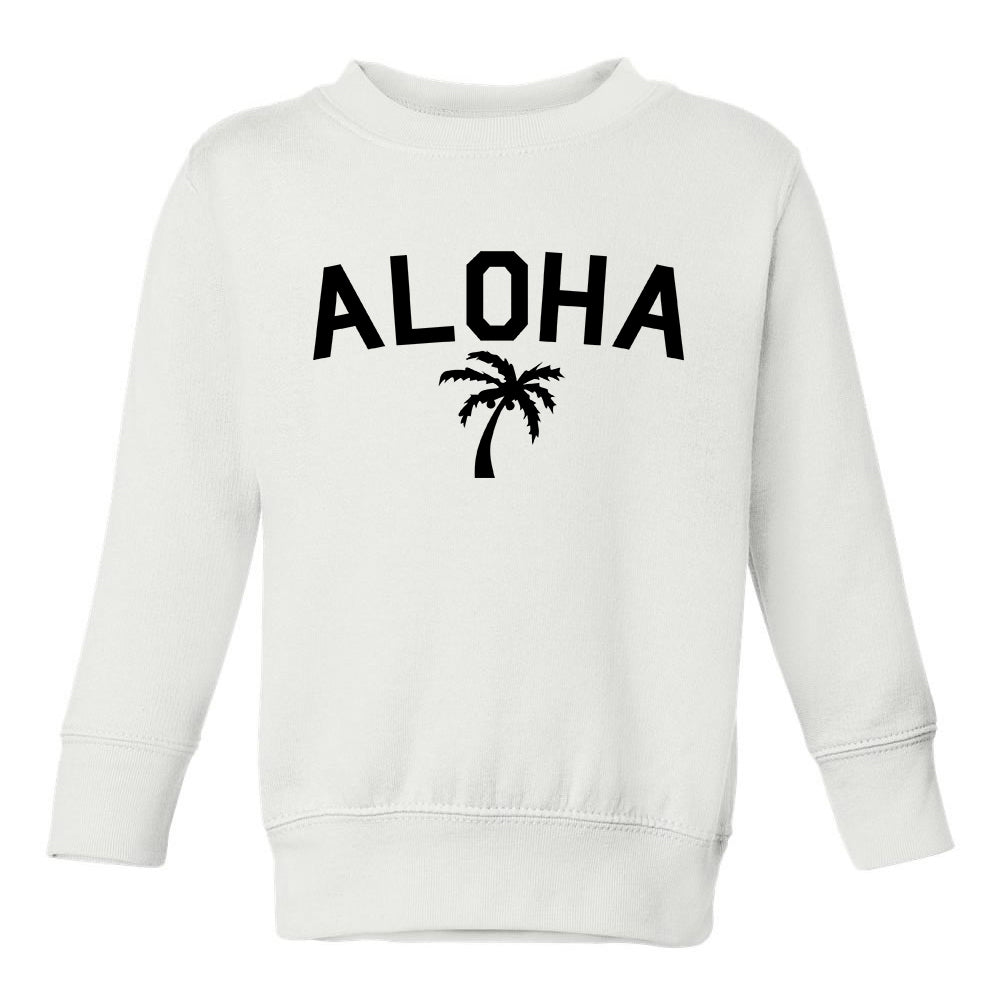 Aloha Palm Tree Toddler Boys Crewneck Sweatshirt White