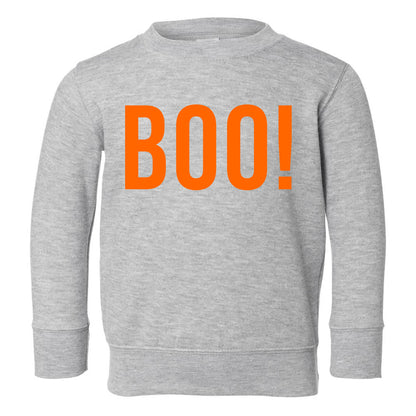 BOO Orange Halloween Toddler Boys Crewneck Sweatshirt Grey