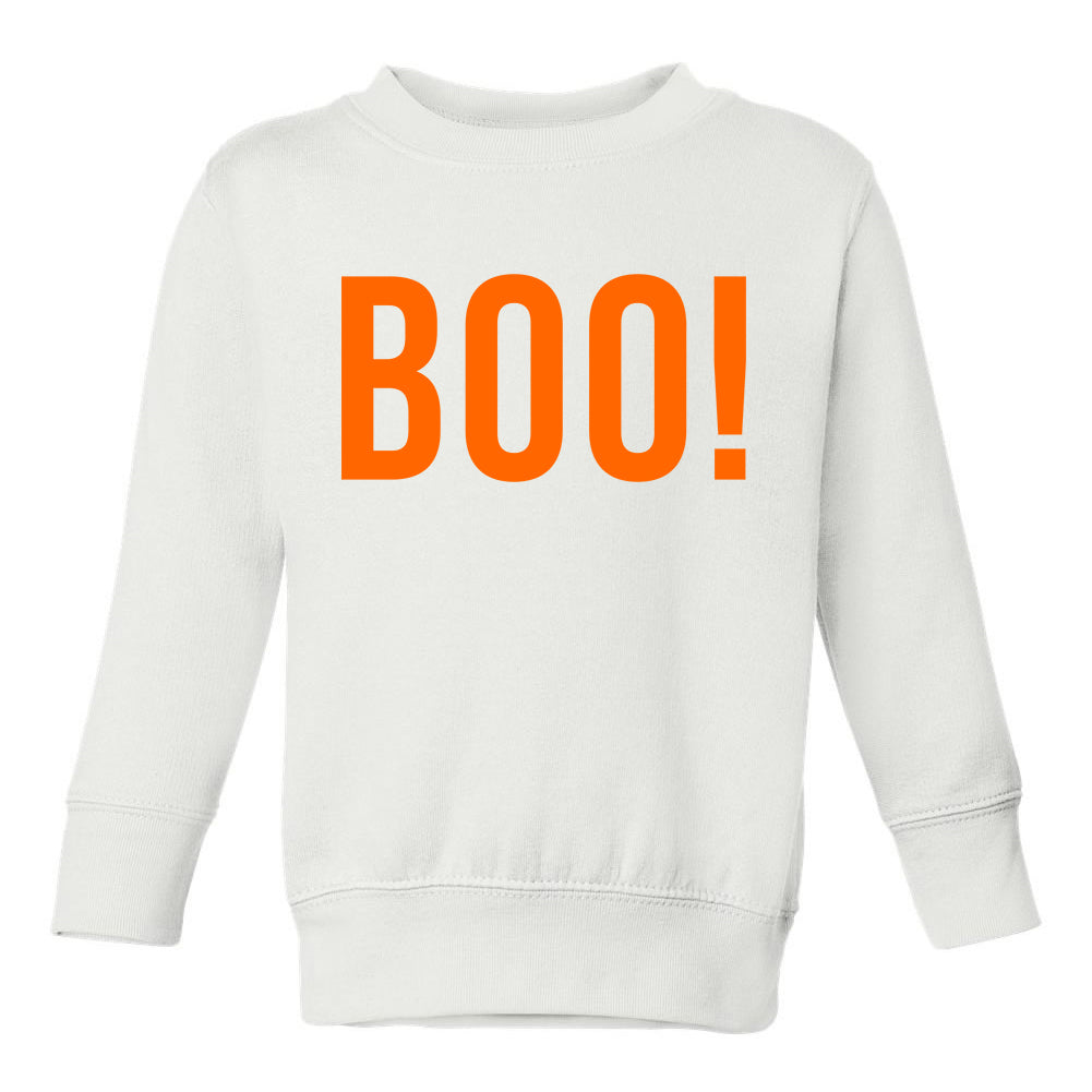 BOO Orange Halloween Toddler Boys Crewneck Sweatshirt White