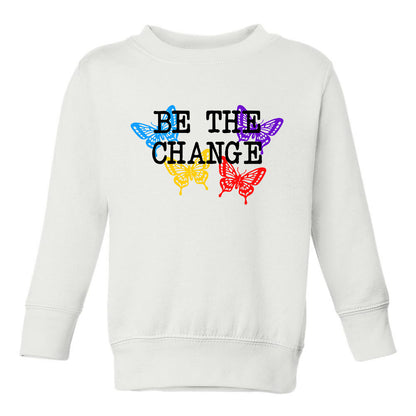 Be The Change Butterfly Toddler Boys Crewneck Sweatshirt White