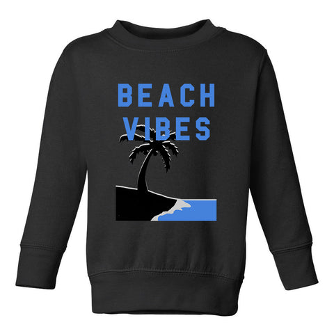 Beach Vibes Palm Tree Toddler Boys Crewneck Sweatshirt Black