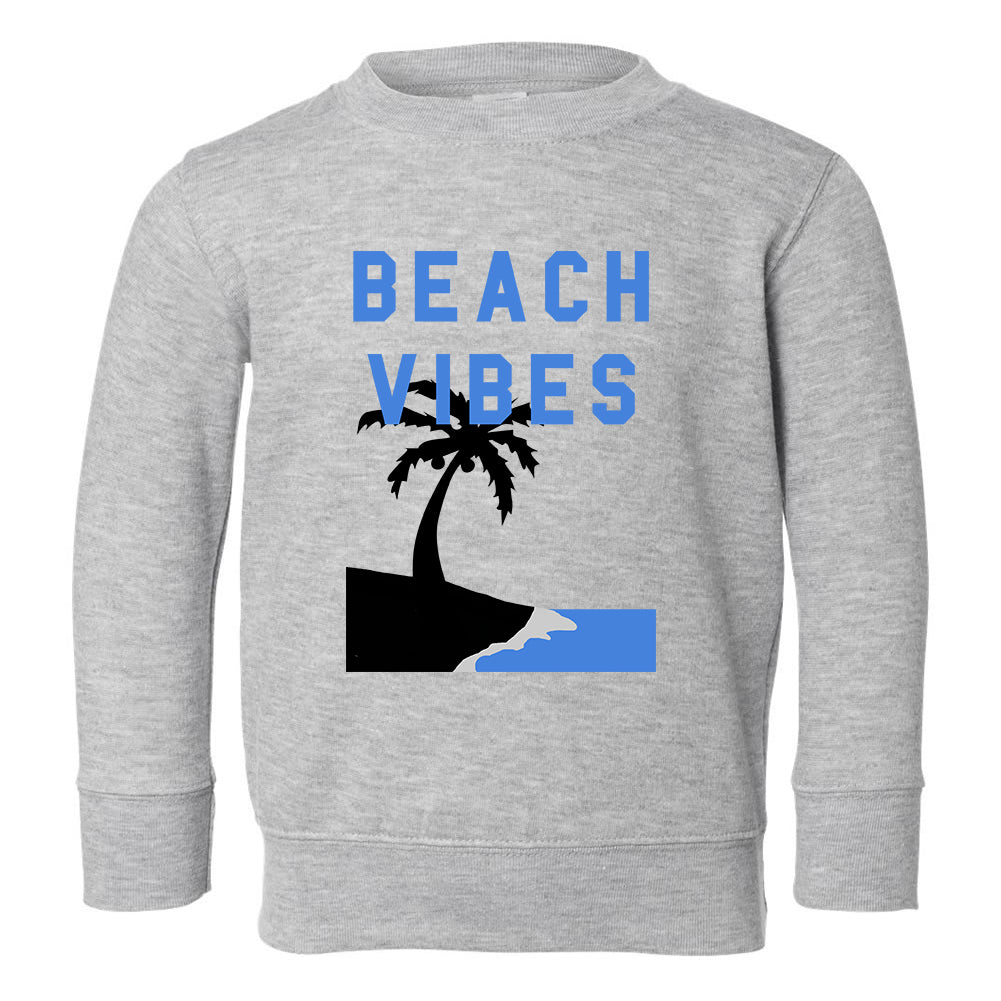 Beach Vibes Palm Tree Toddler Boys Crewneck Sweatshirt Grey