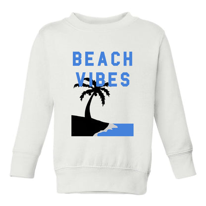 Beach Vibes Palm Tree Toddler Boys Crewneck Sweatshirt White