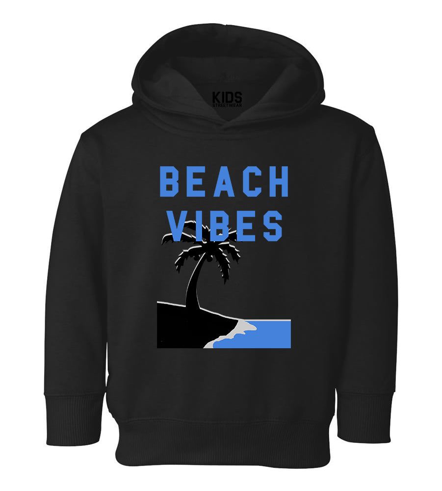 Beach Vibes Palm Tree Toddler Boys Pullover Hoodie Black