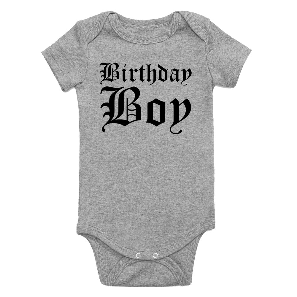 Birthday Boy Old English Infant Baby Boys Bodysuit Grey