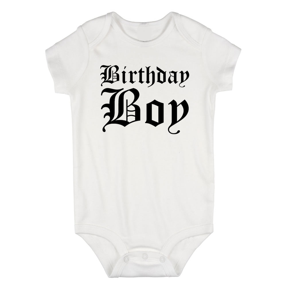 Birthday Boy Old English Infant Baby Boys Bodysuit White