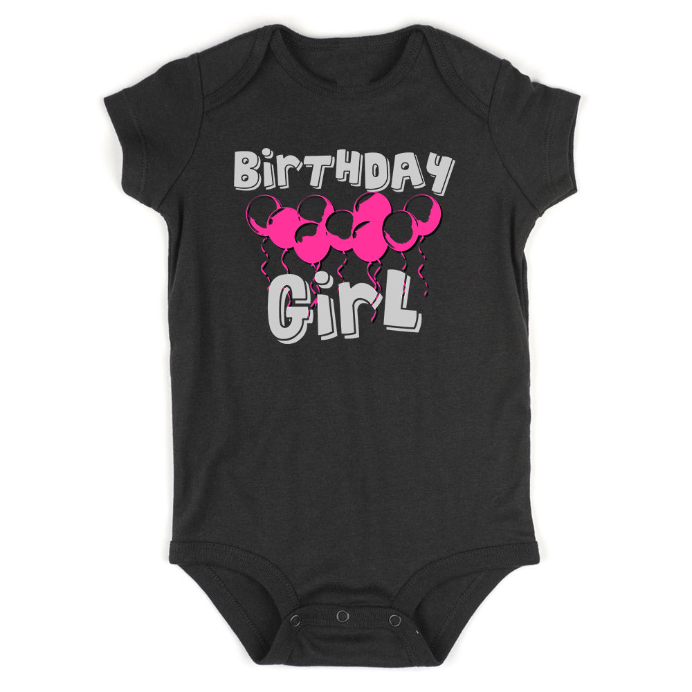 Birthday Girl Pink Balloons 1st One Baby Bodysuit One Piece Black