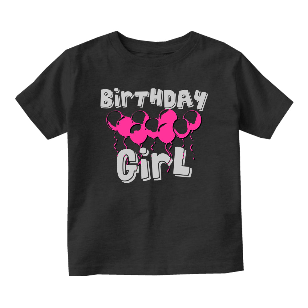 Birthday Girl Pink Balloons 1st One Baby Toddler Short Sleeve T-Shirt Black