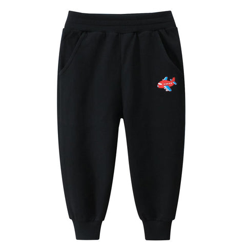 Black Airplane Embroidered Toddler Boys Sweatpants