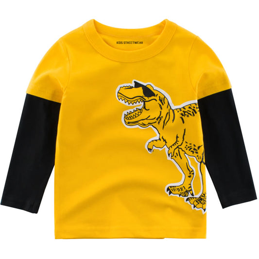 Yellow Funny Dinosaur Sunglasses RM Toddler Boys Long Sleeve Shirt