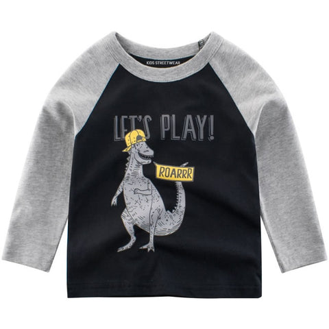 Black Let's Play Dinosaur RM Toddler Boys Raglan Long Sleeve Shirt