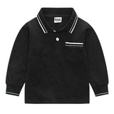 Black Pocket Toddler Boys Long Sleeve Polo Shirt