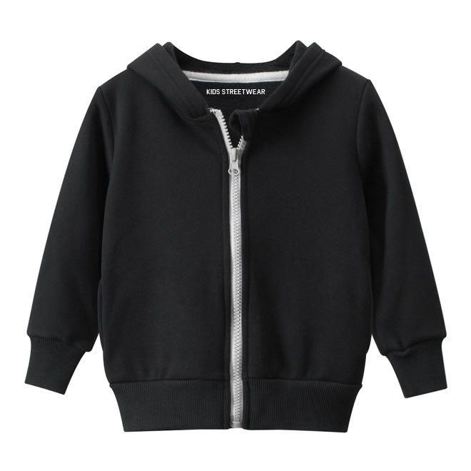 Black Blank Toddler Boys Fleece Zip Up Hoodie