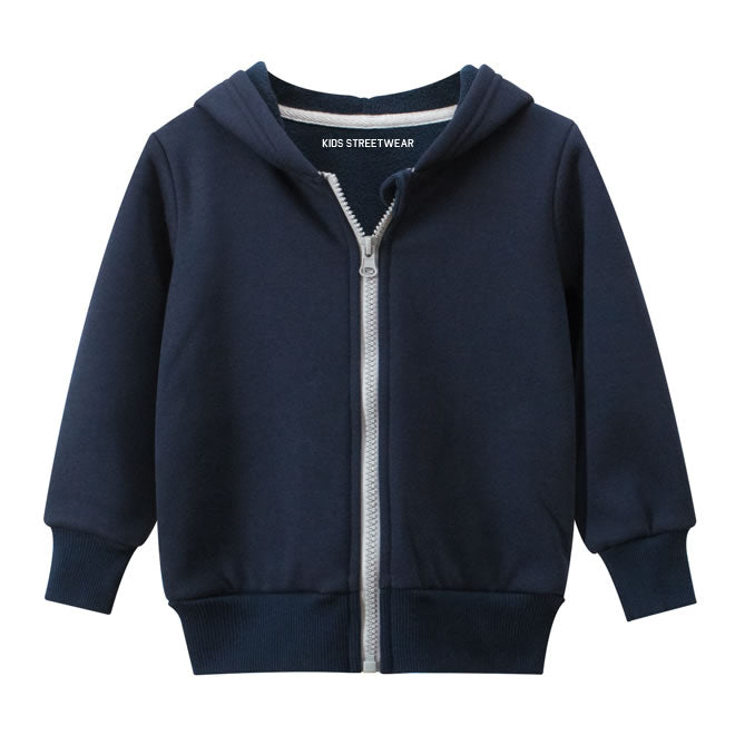 Navy Blue Blank Toddler Boys Fleece Zip Up Hoodie