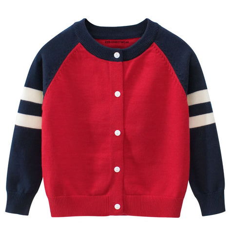 Navy Blue And Red Toddler Knitted Cardigan Sweater