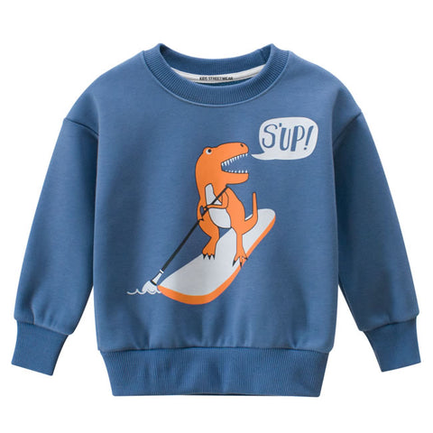 Blue Surfing Dinosaur Graphic RM Toddler Boys Crewneck Sweatshirt