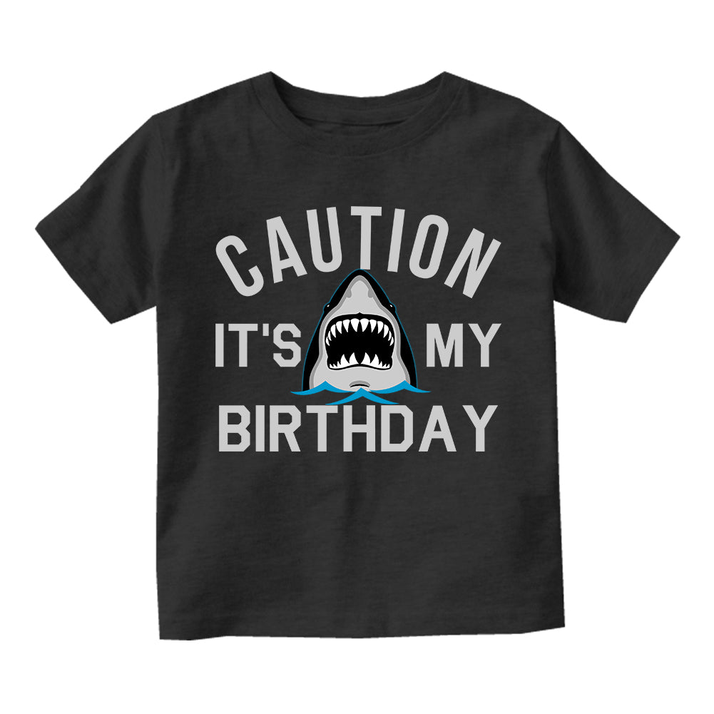 Caution Its My Birthday Shark Infant Baby Boys Short Sleeve T-Shirt Black