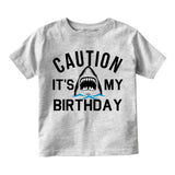 Caution Its My Birthday Shark Infant Baby Boys Short Sleeve T-Shirt Grey