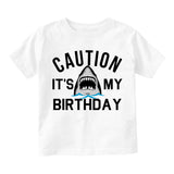 Caution Its My Birthday Shark Infant Baby Boys Short Sleeve T-Shirt White