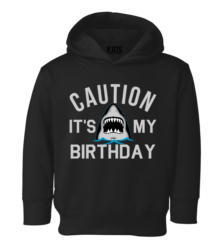 Caution Its My Birthday Shark Toddler Boys Pullover Hoodie Black