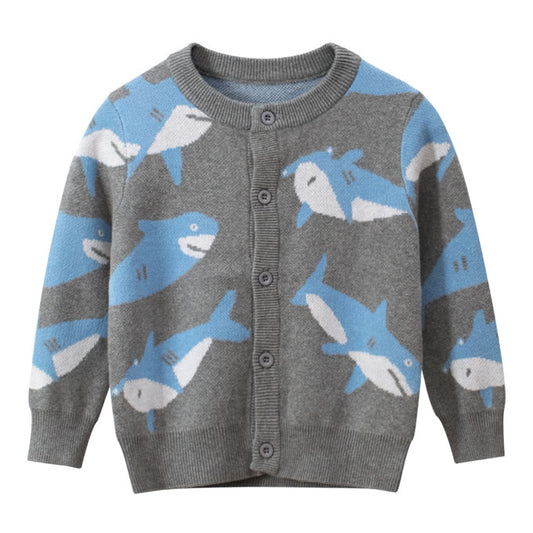 Charcoal Grey Shark Pattern Toddler Knitted Cardigan Sweater