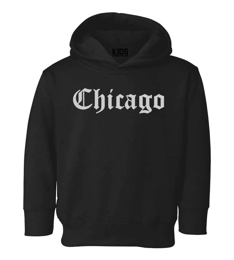 Chicago IL Old English Toddler Boys Pullover Hoodie Black
