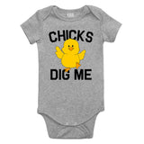Chicks Dig Me Funny Chicken Baby Bodysuit One Piece Grey