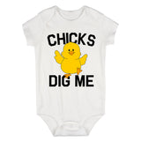 Chicks Dig Me Funny Chicken Baby Bodysuit One Piece White