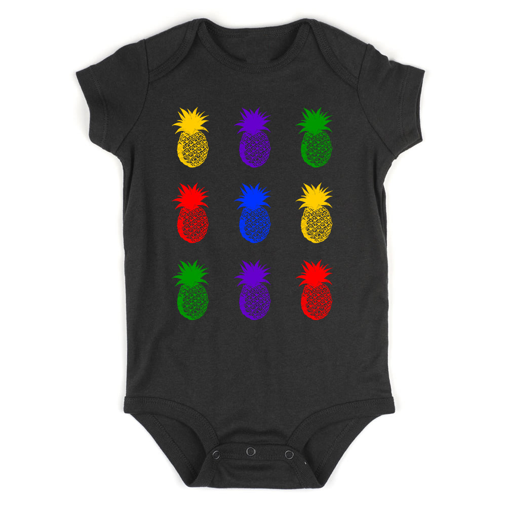 Colorful Pineapples Fruit Infant Baby Boys Bodysuit Black