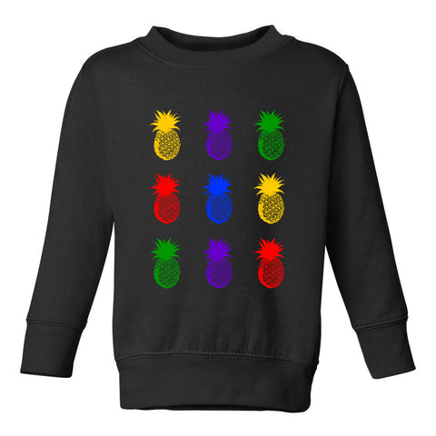 Colorful Pineapples Fruit Toddler Boys Crewneck Sweatshirt Black