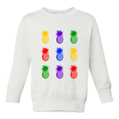 Colorful Pineapples Fruit Toddler Boys Crewneck Sweatshirt White