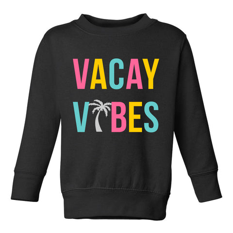 Colorful Vacay Vibes Palm Tree Toddler Boys Crewneck Sweatshirt Black