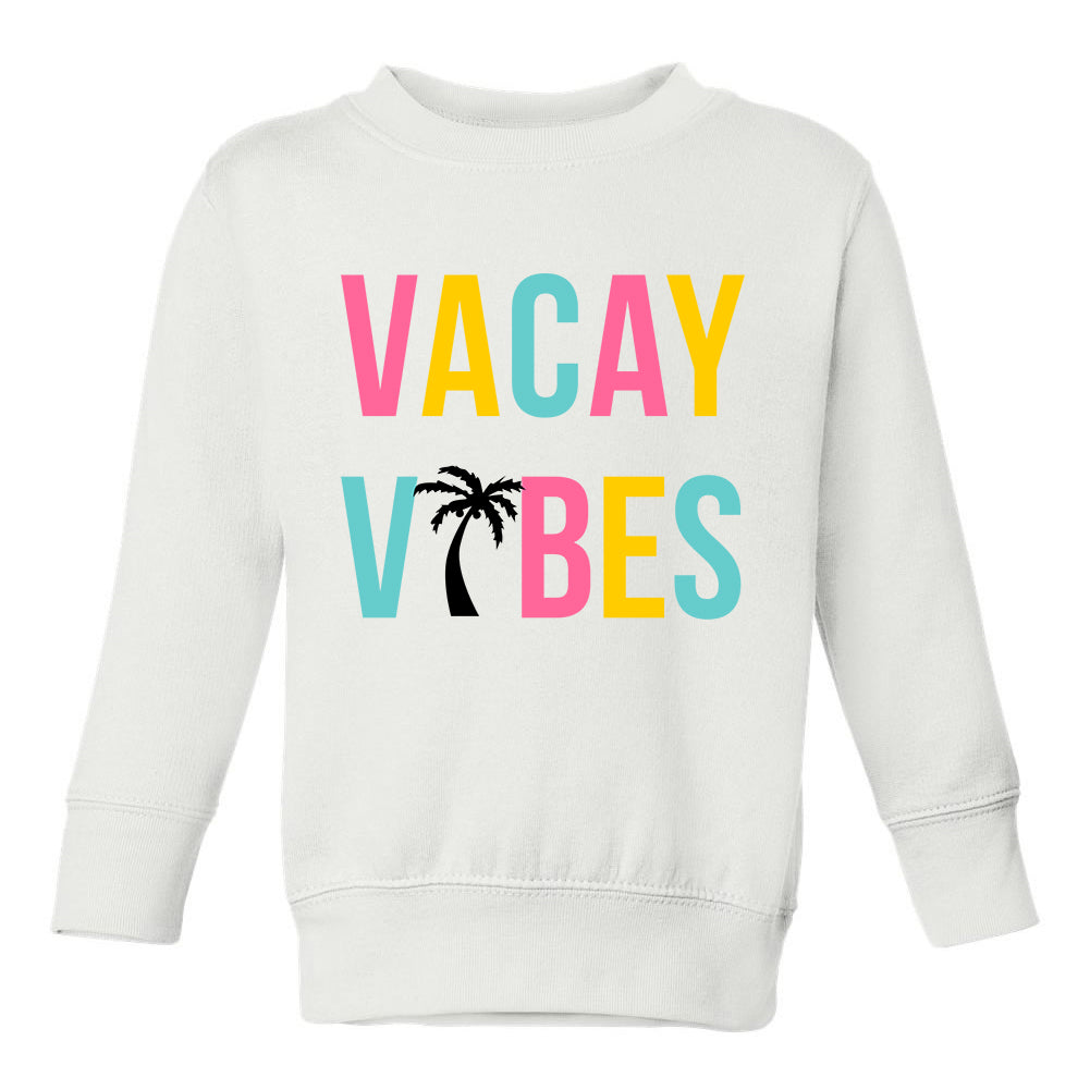 Colorful Vacay Vibes Palm Tree Toddler Boys Crewneck Sweatshirt White