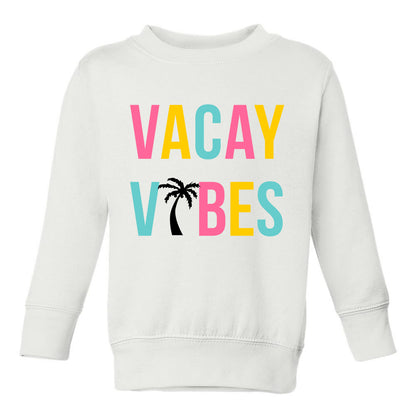 Colorful Vacay Vibes Palm Tree Toddler Boys Crewneck Sweatshirt White