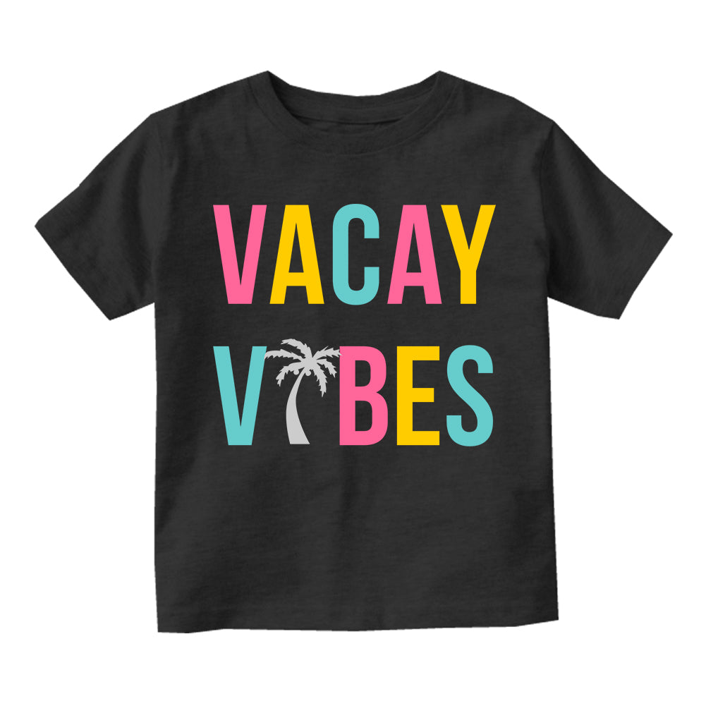 Colorful Vacay Vibes Palm Tree Toddler Boys Short Sleeve T-Shirt Black